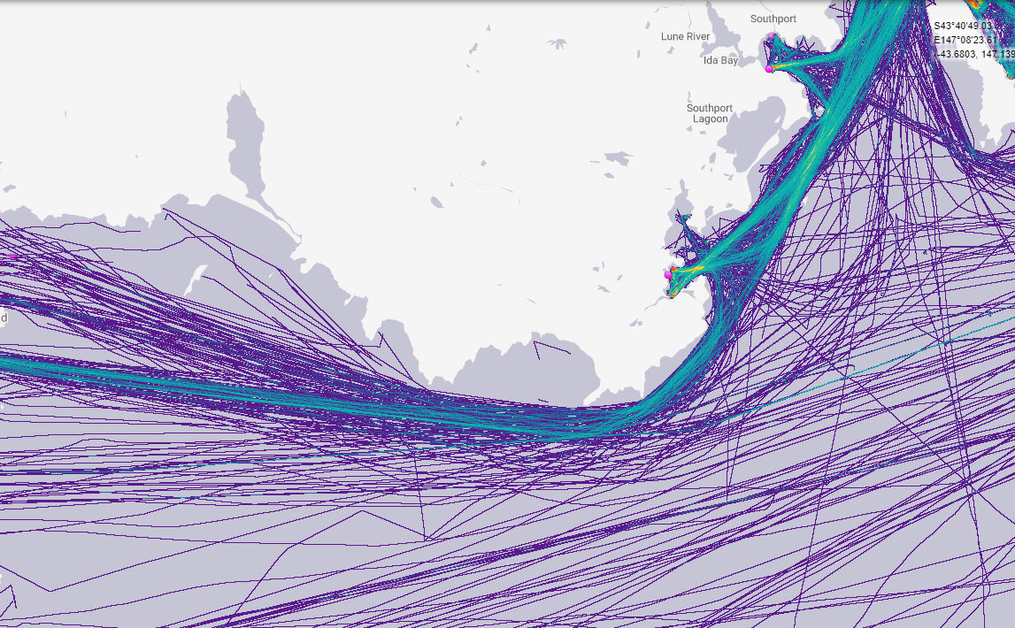 Live Marine Traffic, Density Map and Current Position of ships in SOUTH EAST CAPE